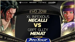XL Infexious (Necalli) vs GRPT Gllty (Menat) - EVO 2018 - Pools - SFV - CPT 2018