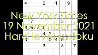 Sudoku solution – New York Times sudoku 19 November 2021 Hard level