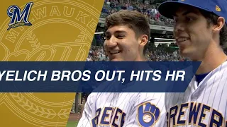 Christian Yelich's brother, Cameron, joins him at the game, then Yelich hits a homer