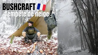 BUSHCRAFT SEUL DANS LA TEMPÊTE DE NEIGE | (feu cabane, infusion d'épicéa, savotta, Esee 6 ...)