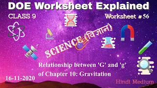 Worksheet 56 Class 9 DOE | 16-11-2020 Relationship between 'G' and 'g' of Chapter 10: Gravitation |