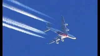 Contrails above Karlstejn, 9.3.2012, Airbus A380 in flight level...