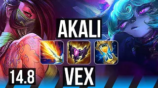 AKALI vs VEX (MID) | 600+ games, Godlike, Rank 10 Akali | JP Grandmaster | 14.8