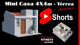 Mini casa 4x4 m Térrea – Faça várias kitnets para alugar #shorts