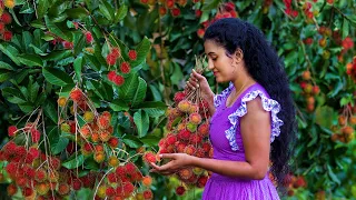 Rambutan fruit recipe 🍒 Sweet & Sour Sinhalese Fruit Dishes | Sri Lankan Food | Nature Cooking