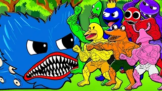 HUGGY EATER VS MUSCLE RAINBOW FRIENDS! MUSCLE POPPY PLAYTIME BASE DEFENSE Cartoon Animation