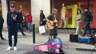 Allie Sherlock busking and playing her own song 'Damage Control'