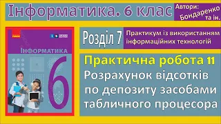 Практична 11. Розрахунок відсотків по депозиту засобами табличного процесора | 6 клас | Бондаренко