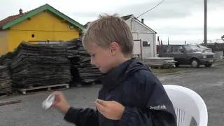 Funny boy eats oyster