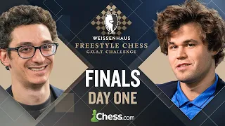 Watch Magnus v Fabiano: Old Foes Meet Again In Chess960!! Freestyle GOAT Challenge 2024 Final Game 1