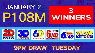 9PM LOTTO RESULTS TODAY JANUARY 2 2024 (Complete Details)