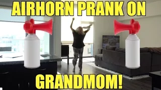 EPIC AIRHORN SCARE PRANK ON GRANDMOM!