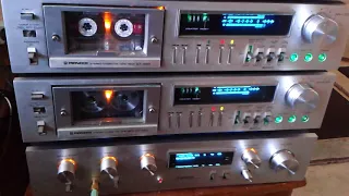 Vintage Pioneer Blue Line hi-fi stereo set with modded led lights