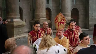 Armenian Easter Sunday Liturgy in front of the place where Jesus was resurrected in Jerusalem