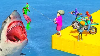 Scary Teacher 3D - Spiderman and Green Spider Vs Miss'T - Hungry Shark In The Sea - Game Animation