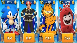 Sonic Dash vs Tag with Ryan vs Garfield Rush vs Oddbods Turbo Run - All Characters Unlocked Gameplay