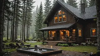 🌧️Gentle RAIN in Cozy CABIN in the woods. COZY Fireplace 🔥No Thunder 💤Sleep, Study, RELAX