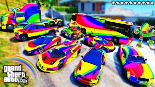 GTA 5 - Stealing Luxury Modified Rainbow CARS with Franklin! (Real Life Cars #97)