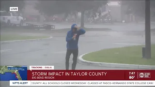 Reporter Paul LaGrone in the eyewall of Hurricane Idalia