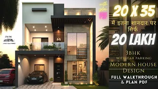 700 sqft House Plan | 20x35 House Design 3d | 3 BHK With Car Parking | 20*35 House Plan | 77 Gaj |