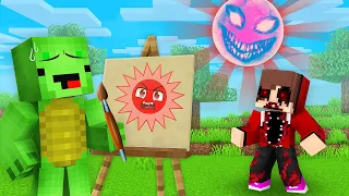 JJ and Mikey Using DRAWING MOD to DRAW SCARY RED SUN EXE - Maizen Parody Video in Minecraft