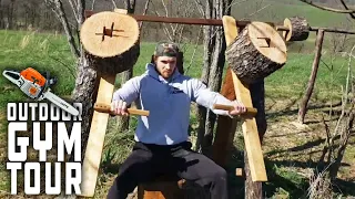 Gym Closed So Man Builds Outdoor Gym With Chainsaw and Tree Lumber