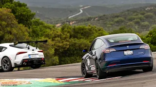 Tesla M3P Chasing a Supra @ Laguna Seca