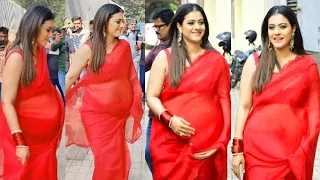 Heavily Pregnant Kajol Devgan flaunting her hUge baby bump in Red Saree | 3rd Pregnancy