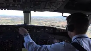 Boeing 737 ILS approach to circle to land at Carcassonne France cockpit view, unedited video