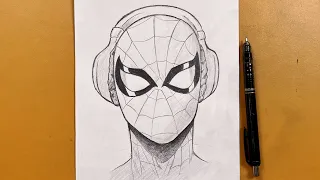 How to draw Spider-Man wearing headphones step-by-step