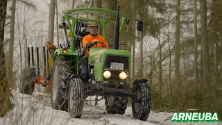 Deutz Fahr D4507 Oldtimer mit FTG Källefall FB30D | FB53T Kran mit Seilwinde | Arneuba | Erzgebirge