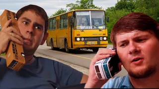 Russian city Kursk: wonderful Ikarus buses ride among the urban transport bottom