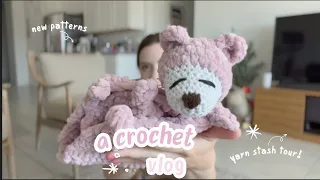 crochet vlog! new patterns, mailing an Etsy order, showing my yarn stash...