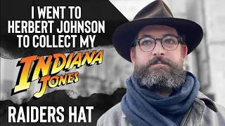 Visiting Herbert Johnson Hat makers to collect Indiana Jones hat.