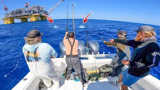 Fishing Massive Oil Rigs 150 Miles out for GIANTS