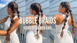 BUBBLE BRAIDS WITH CURLY ENDS (Using Extension Hair) | In-Depth Hair Tutorial