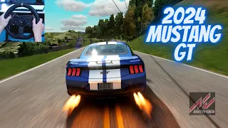 NEW! 2024 Ford Mustang GT shoots FLAMES - Assetto Corsa | Steering Wheel Gameplay