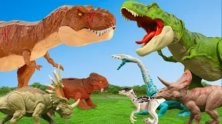 Rescue The Lystrosaurus,Styracosaurus,Velociraptor Dinosaur Family: T-rex Green Vs T-rex Brown