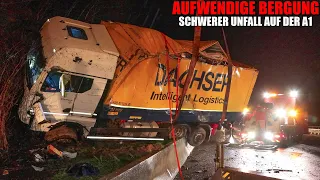 [SCHWERER LKW-UNFALL AUF DER A1!] - Aufwendige & mehrstündige Bergung des zerstörten Lastwagen-