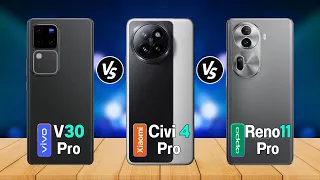 Xiaomi Civi 4 Pro Vs Vivo V30 Pro Vs Oppo Reno 11 pro I Spech Comparison | Review | Price