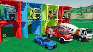 POLICE CAR, FIRE DEPARTMENT , WITH TRUCKS ! fs22  Colorful !