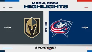 NHL Highlights | Golden Knights vs. Blue Jackets - March 4, 2024
