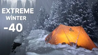 Extreme Solo Winter Camping in Alaska (-40C) Hot Tent Winter Camping In Deep Snow ASMR
