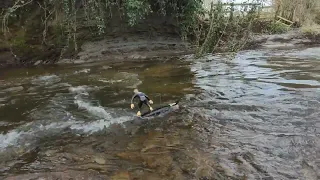 River surfing with the Kyosho R.C. surfer after a brushless motor upgrade.