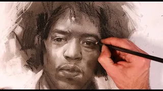 Charcoal drawing (Jimi Hendrix). Technique exercise n°1