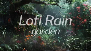 Treehouse and Garden in Rain 🌧️  Lofi HipHop 🎧 Lofi Rain [Beats To Relax / Piano x Drums]