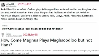 Racist hypocrite cheater Magnus refused Jewish American Hans but not 3 gentile non-Americans (part1)