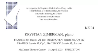 KRYSTIAN ZIMERMAN Recital  14 April 2003  PRINCETON