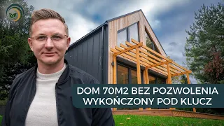 Pan Adam wybudował Dom Drewniany Modułowy do 70m2 Timber Moon. Wykończona łazienka, salon i pokoje.