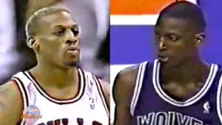 Dennis Rodman vs Kevin Garnett 1st Meeting in Chicago! Rodman 24 Rebounds & Schools Rookie KG!